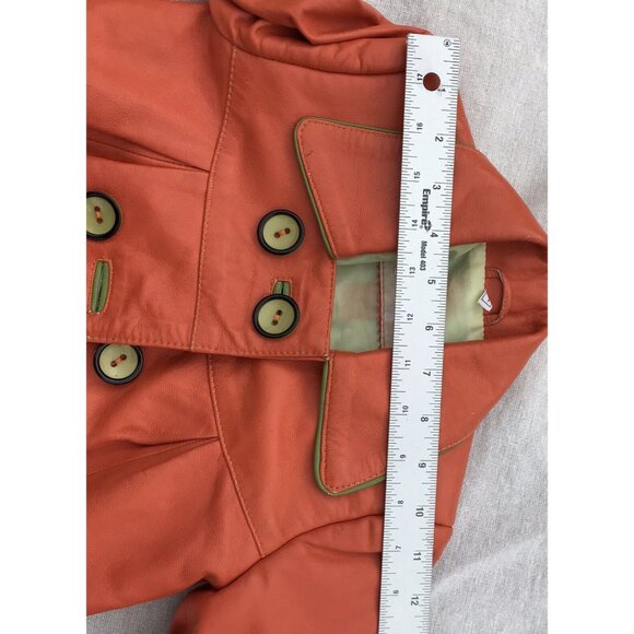 Vtg Lux Imported Turkey Bennys Orange Leather Coat Silk Lined Designer Girls 5 6 - Picture 11 of 16